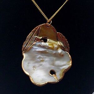 Handmade Mother of Pearl Blister 18k Liquid Gold Trim 24" Gold Filled Necklace
